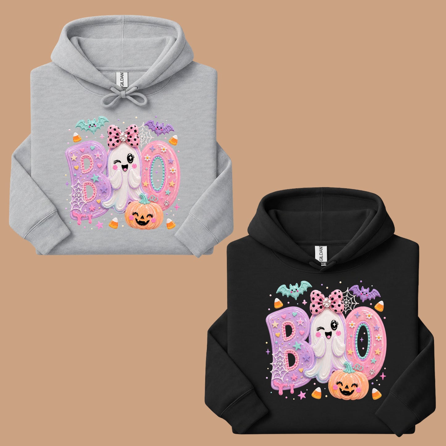 Pastel Cute Ghost Halloween Boo T-Shirt, Pink Purple Bow Pumpkin Candy Corn Girls Tee