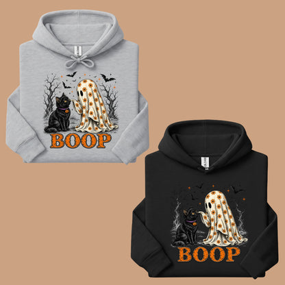 Halloween Ghost Boop Black Cat T-Shirt, Spooky Season Ghost Tee