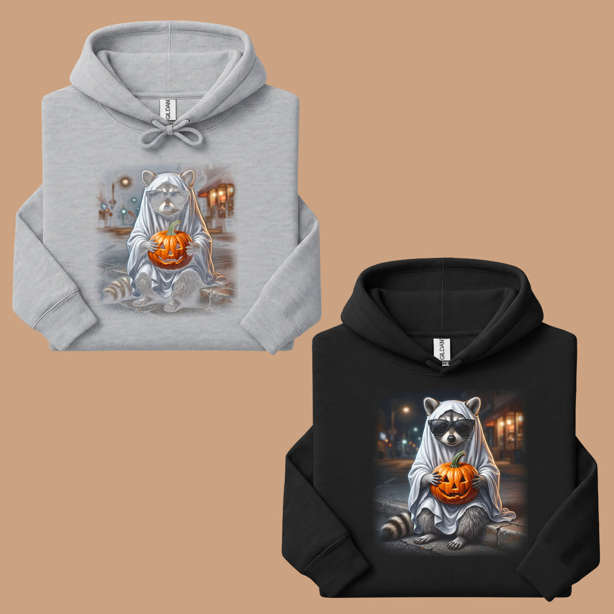 Halloween Ghost Raccoon T-Shirt, Pumpkin Trash Panda Spooky Vintage Tee