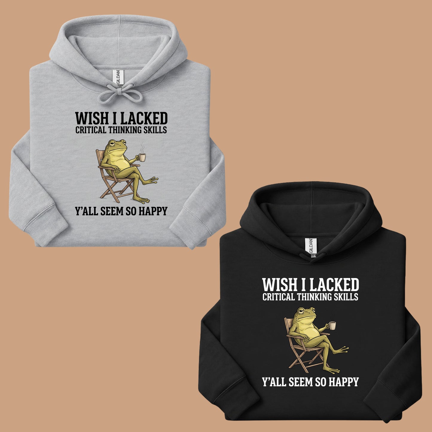 Wish I Lacked Critical Thinking Skills Sarcastic Frog T-Shirt, Coffee Quote Funny Tee