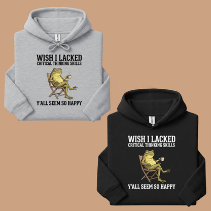 Wish I Lacked Critical Thinking Skills Sarcastic Frog T-Shirt, Coffee Quote Funny Tee