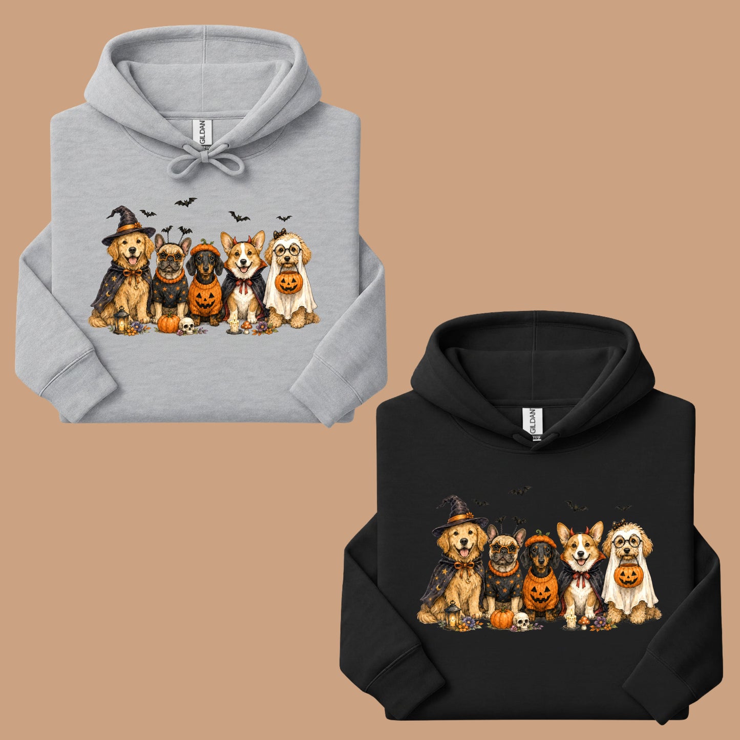 Halloween Dogs Comfort Colors T Shirts Cute Witchy Puppy Pumpkin Tees Spooky Costume Corgi Frenchie Golden Retriever Shirt Autumn Fall Graphic Hoodie