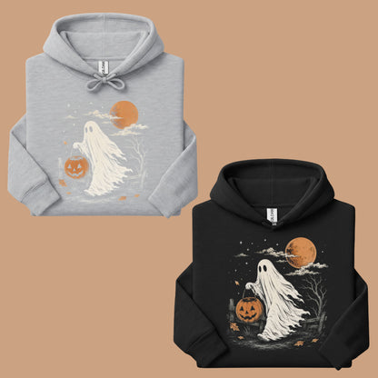 Vintage Halloween Ghost T-Shirt, Jack O Lantern Full Moon Sepia Neutral Tones Spooky Fall Tee
