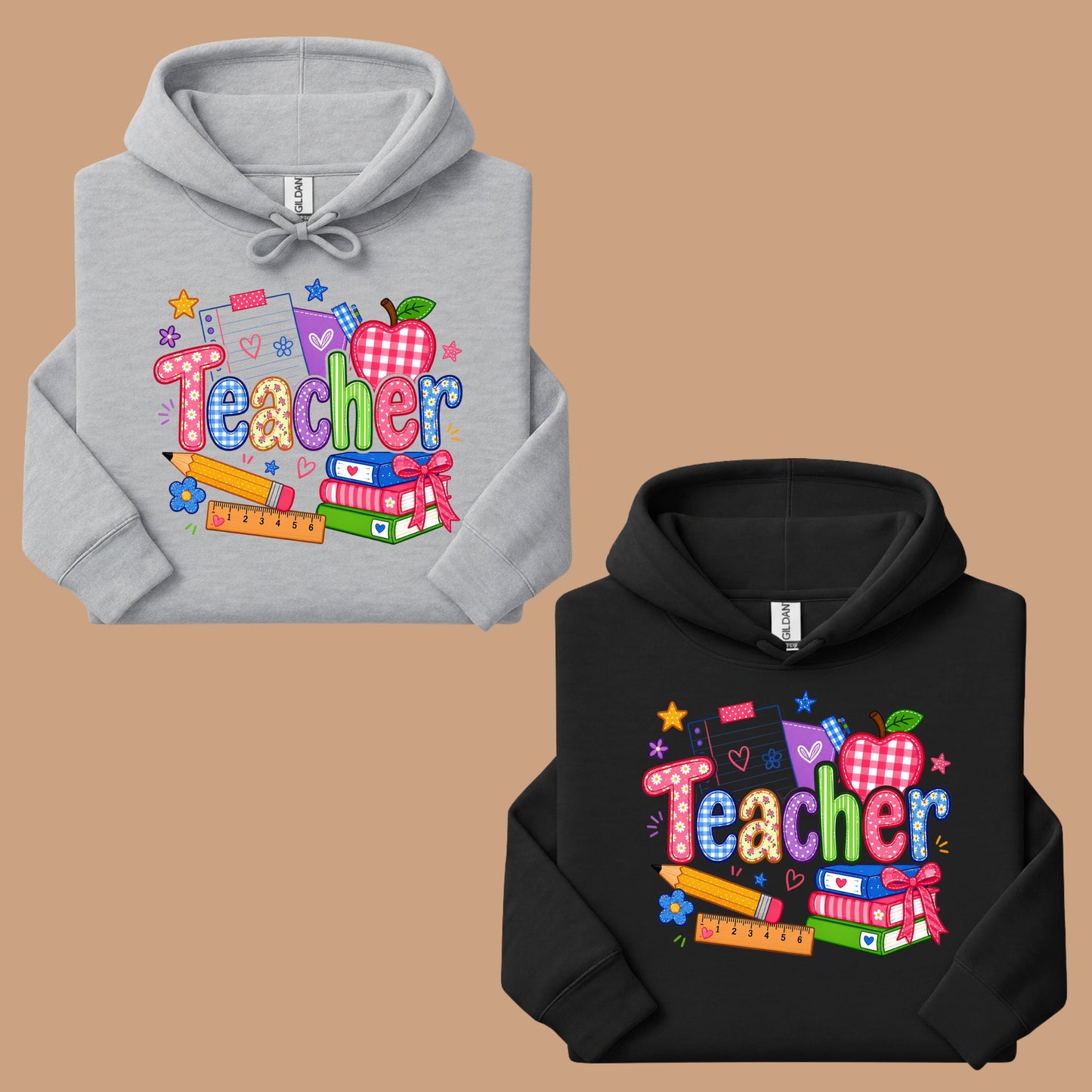 Teacher Apple Books Pencil T-Shirt, Colorful School Supplies Back to School Comfort Color Tee