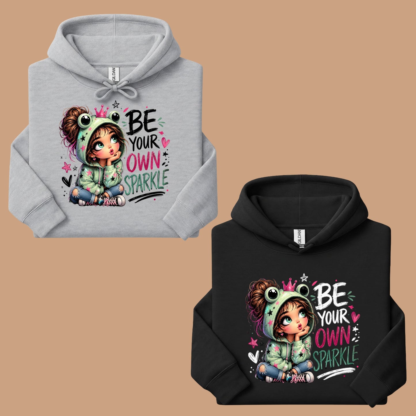 Be Your Own Sparkle Frog Girl T-Shirt, Cute Crown Stars Kids Tee Sweatshirt