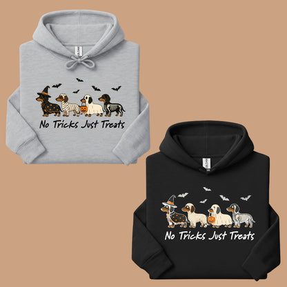 Dachshund Halloween Comfort Colors T Shirts No Tricks Just Treats Costume Tee Cute Ghost Mummy Witch Skeleton Dog Shirt Spooky Wiener Dog Hoodie