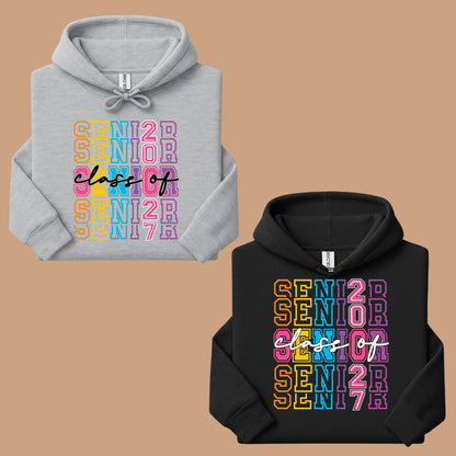 Senior Class of 2027 Colorful Retro T-Shirt, Stacked Varsity Letters Pastel Graduation Tee