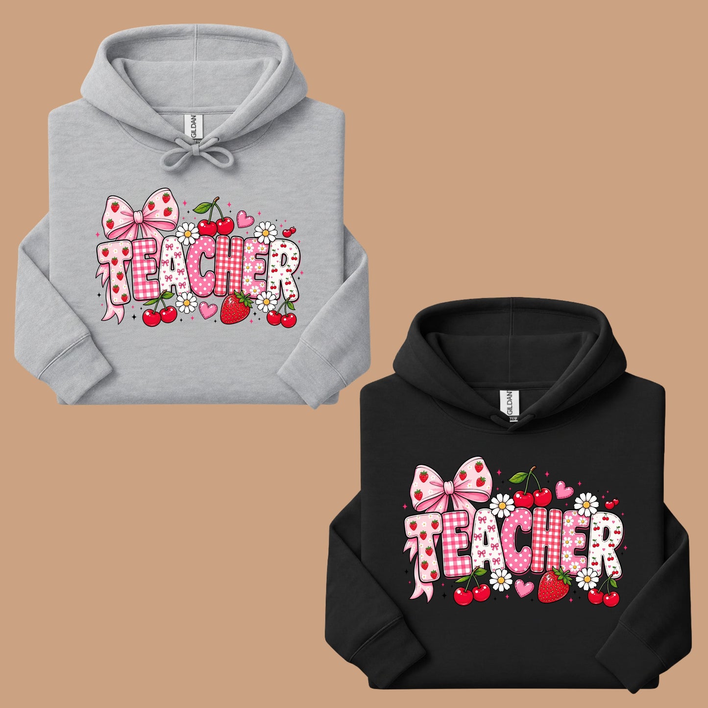 Teacher Coquette Pink T-Shirt, Strawberries Cherries Bow School Educator Tee