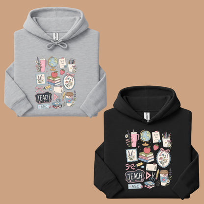 Cute Teacher Supplies Coquette T-Shirt, Books Coffee Globe Pink Bows Back to School Tee
