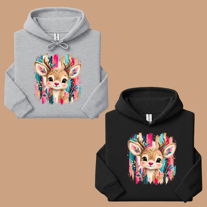 Cute Christmas Reindeer Floral Antlers T-Shirt, Pink Teal Gold Holiday Tee