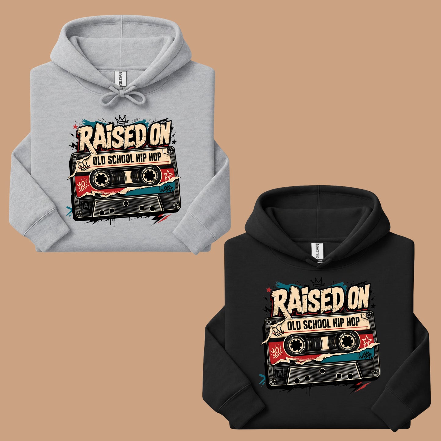 Vintage Cassette Tape Raised on Old School T-Shirt, Hip Hop Retro Music Graffiti Crown Tee