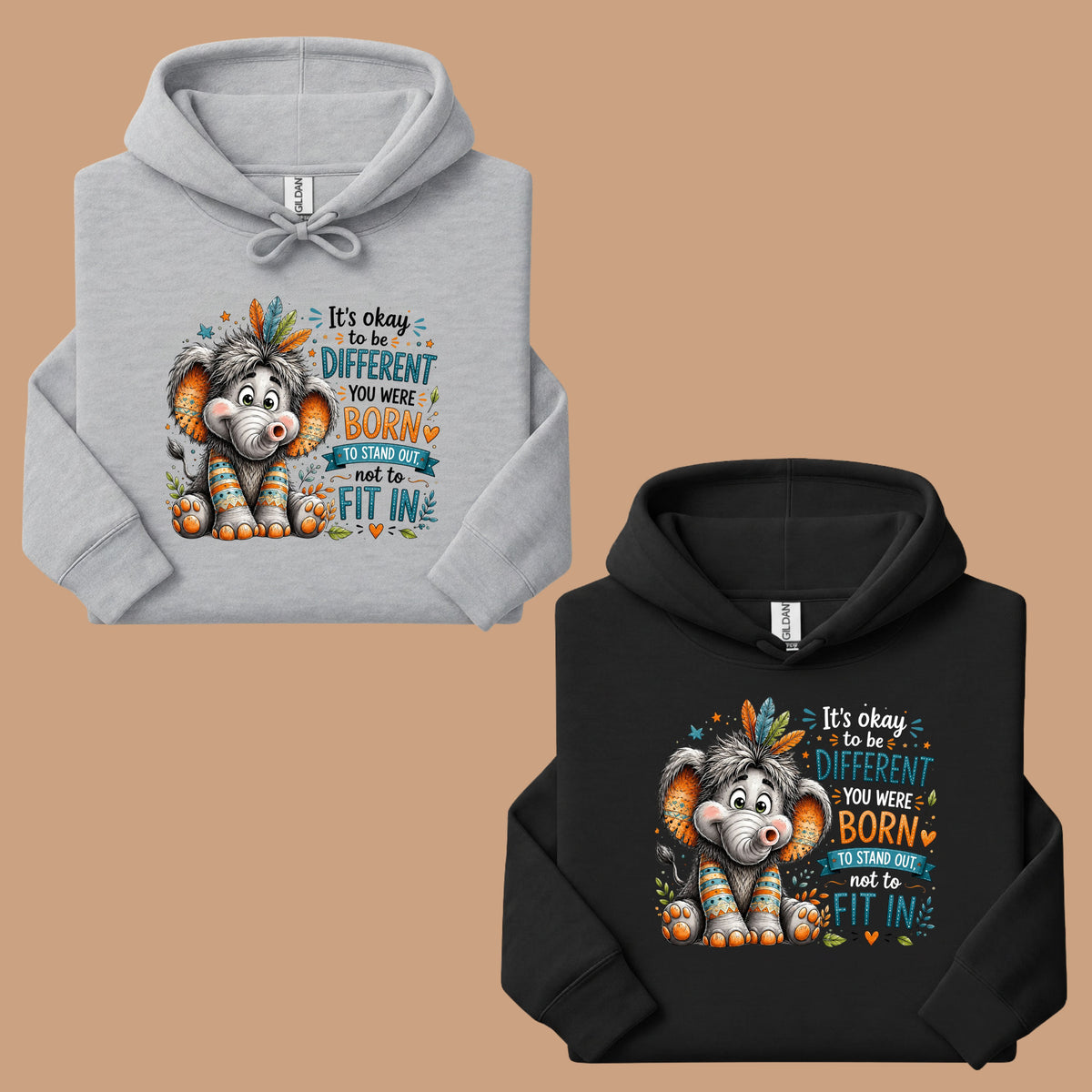 It's Okay to Be Different Elephant T-Shirt, Cute Feathers Stand Out Quote Tee
