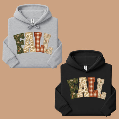 Fall Patchwork Chenille Letters T-Shirt, Quilted Plaid Autumn Thanksgiving Comfort Color Tee