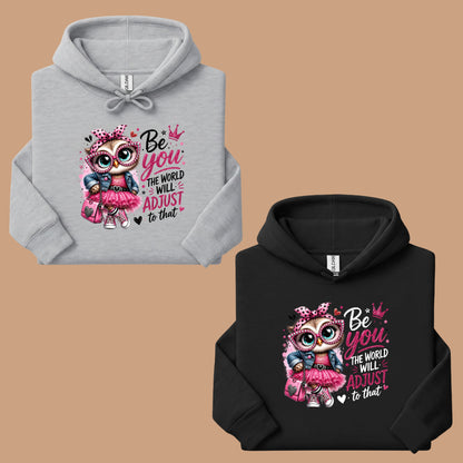 Inspirational Owl Be You T-Shirt, Pink Glasses Crown World Will Adjust Quote Tee