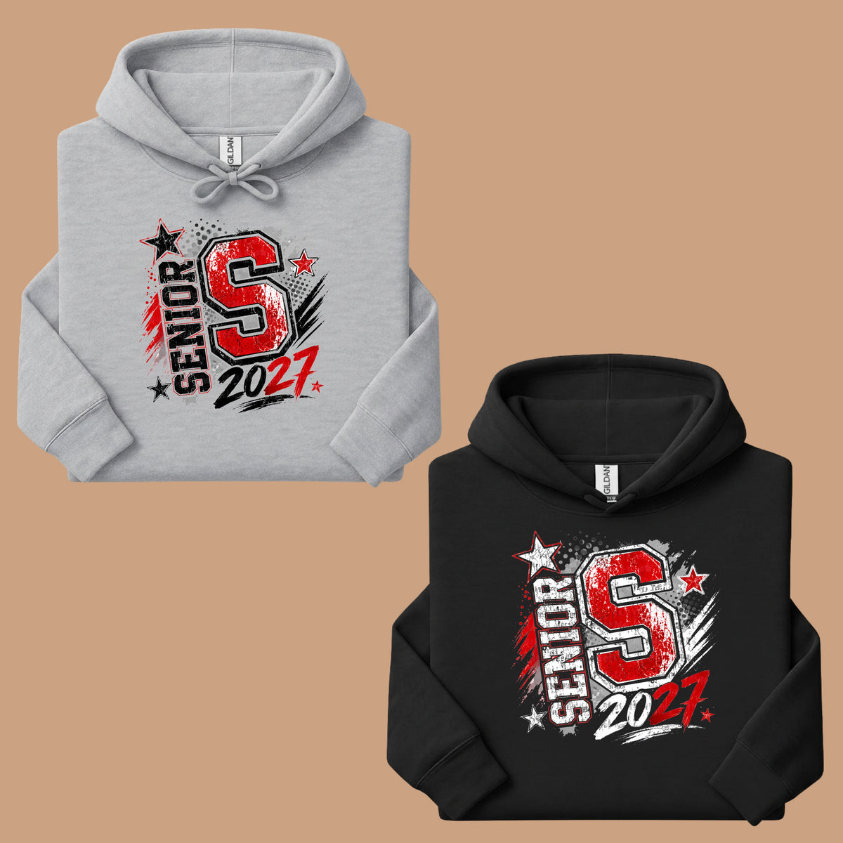 Senior 2027 Class of 2027 T-Shirt, Red Black Distressed Letter Graduation Tee