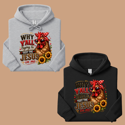 Test the Jesus in Me Funny Chicken T-Shirt, Bandana Country Christian Quote Tee