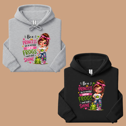 Be a Princess Frog Girl T-Shirt, Cute Messy Bun Pink Green Quote Tee