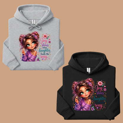 Joy Shines Laughter Space Buns Girl T-Shirt, Cute Floral Quote Tee
