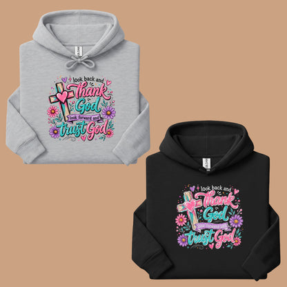 Christian Look Back Thank God T-Shirt, Look Forward Trust God Cross Flowers Tee