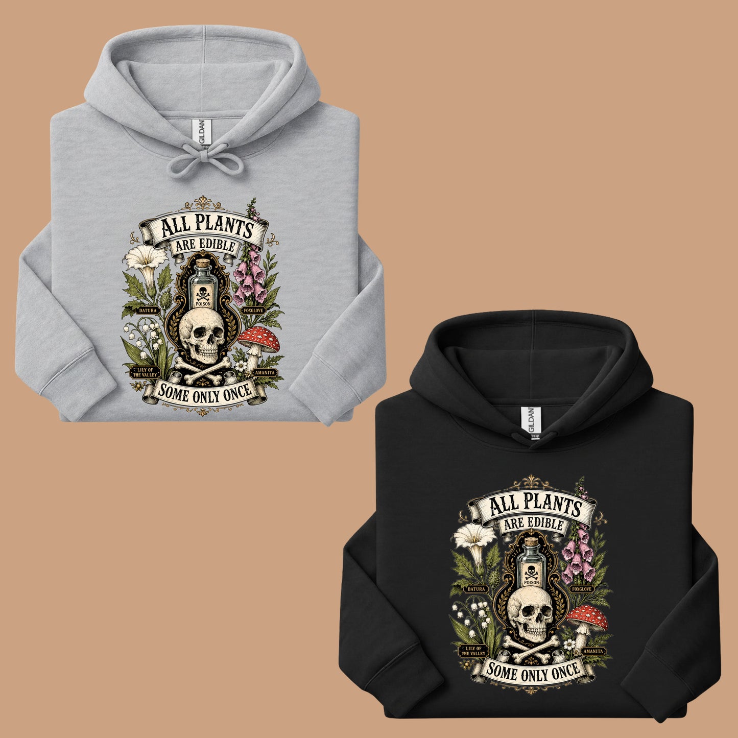 Funny Botanical All Plants Are Edible T-Shirt, Poisonous Mushroom Skull Vintage Tee