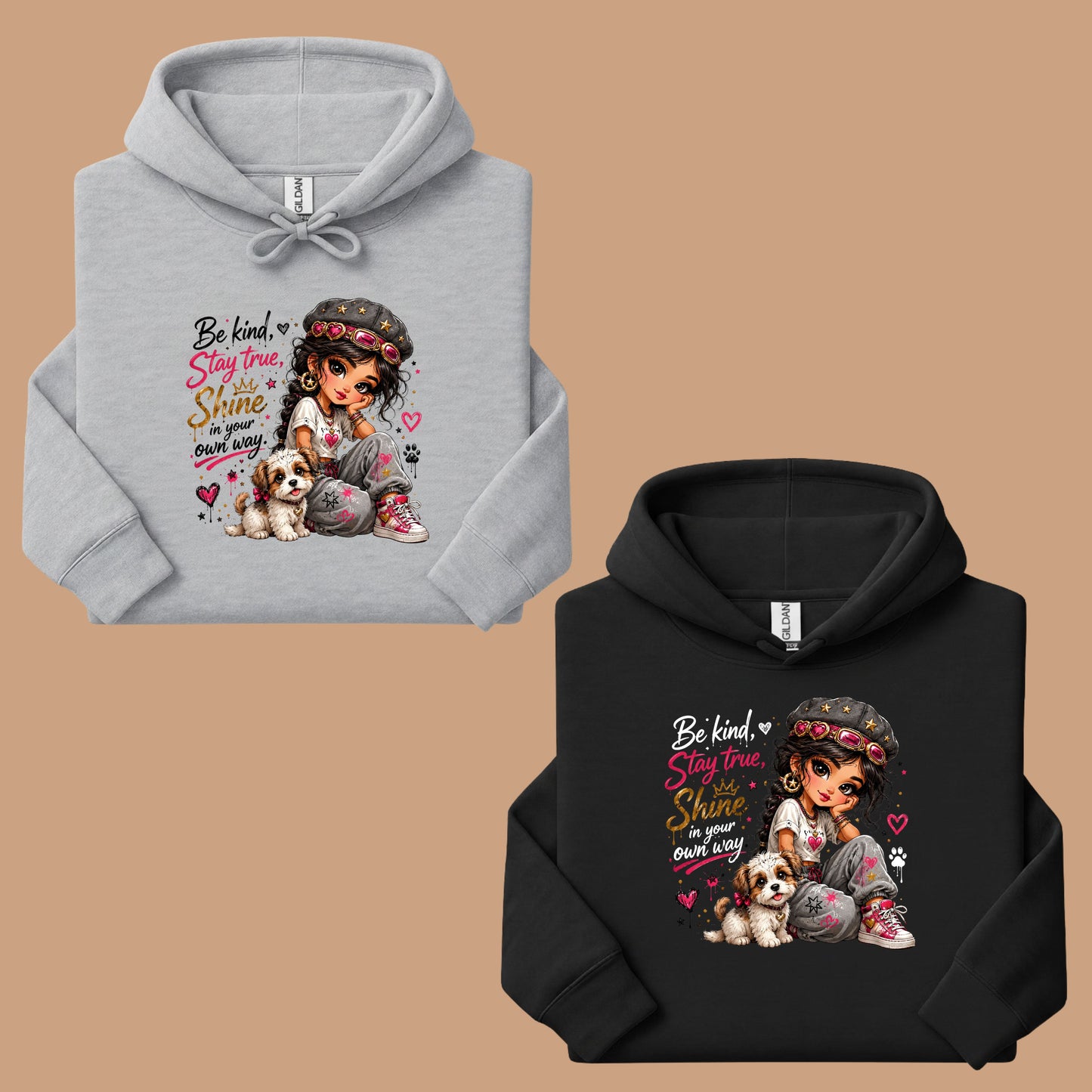 Inspirational Be Kind Stay True Puppy T-Shirt, Cute Crown Heart Girl Women Kids Tee