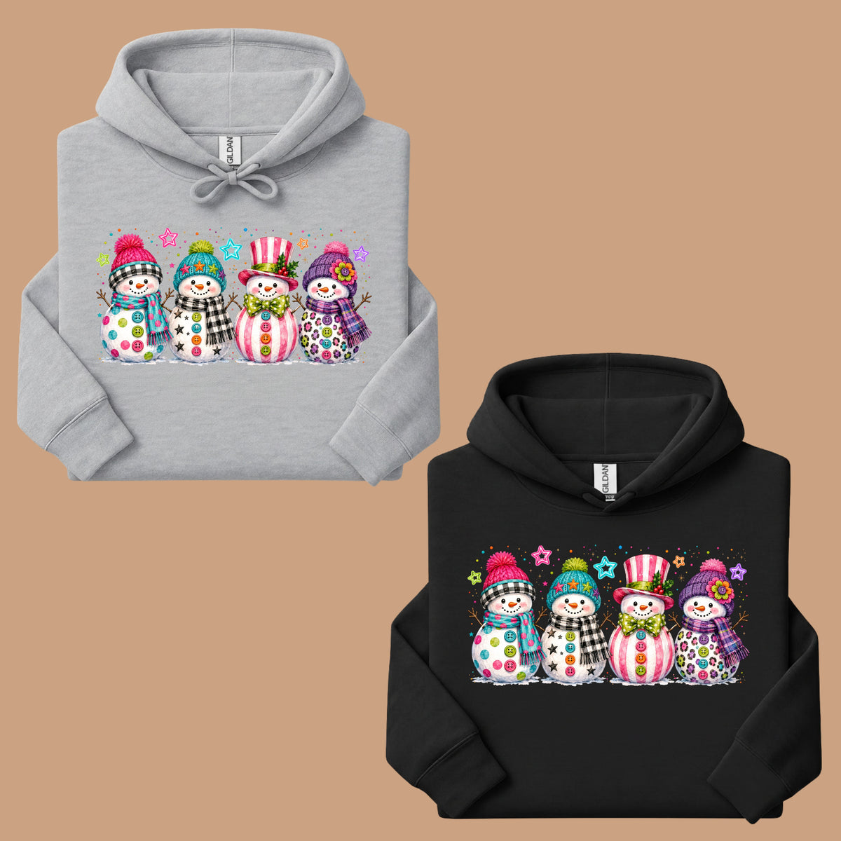 Christmas Colorful Snowmen T-Shirt, Cute Winter Snowman Beanies Scarves Holiday Tee