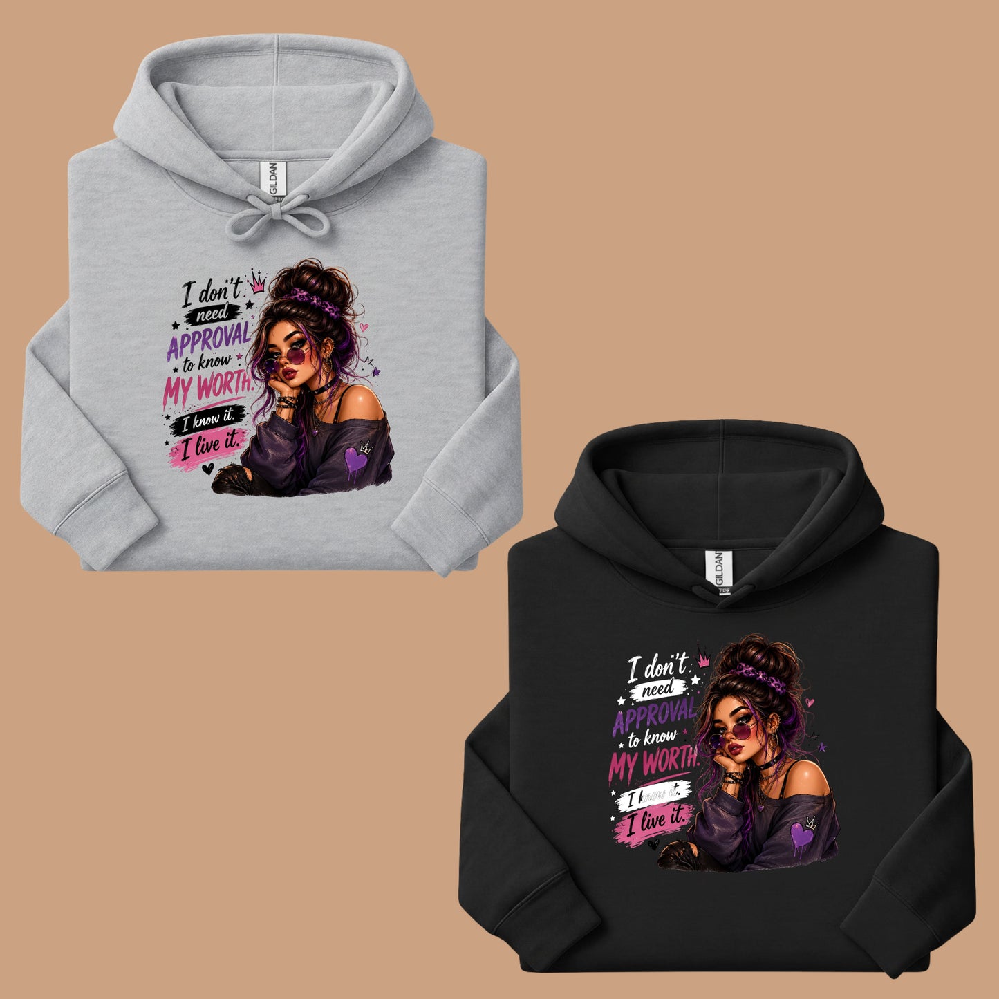 Inspirational I Don't Need Approval Know My Worth T-Shirt, Messy Bun Sunglasses Women Motivational Tee