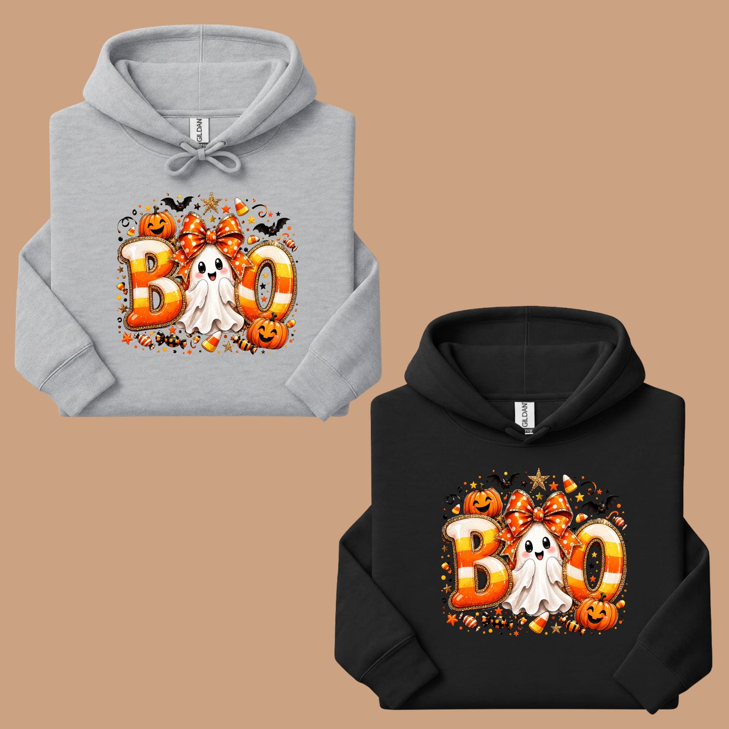 Halloween Boo Ghost Orange Bow T-Shirt, Candy Corn Pumpkin Spooky Season Tee