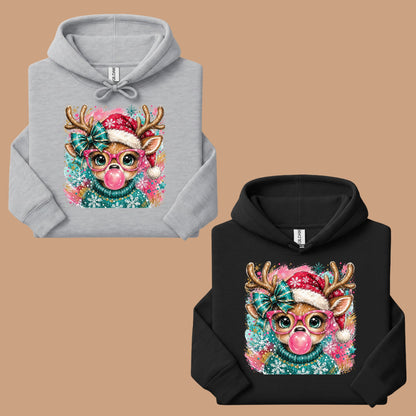 Christmas Reindeer Pink Glasses T-Shirt, Bubblegum Deer Santa Hat Cute Comfort Color Tee