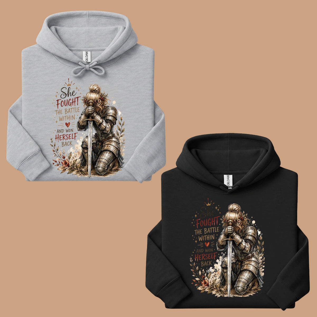 Inspirational Knight Girl She Fought the Battle Within T-Shirt, Female Warrior Sword Armor Tee