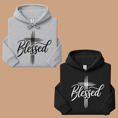 Blessed Cross Christian T-Shirt, Script Cursive Faith Minimalist Religious Tee Sweatshirt
