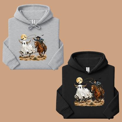 Halloween Skeleton Cowboy Ghost T-Shirt, Western Rodeo Bull Lasso Spooky Tee