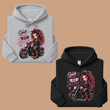 Small Girl Big Attitude Biker Girl T-Shirt, Pink Motorcycle Cute Rocker Tee