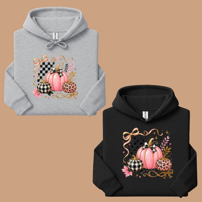 Pink Coquette Fall Pumpkin T-Shirt, Leopard Plaid Ribbon Bow Checkered Autumn Tee