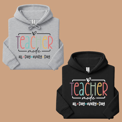 Teacher Mode All Day T-Shirt, Pastel Rainbow School Education Teacher Tee Sweatshirt