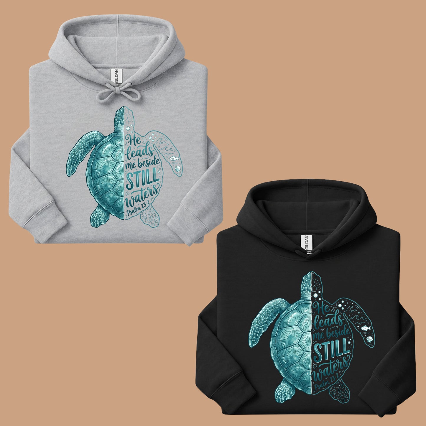 Christian Sea Turtle Psalm 23 T-Shirt, He Leads Me Beside Still Waters Faith Tee