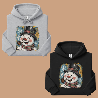 Vintage Snowman Christmas T-Shirt, Top Hat Pipe Snowflakes Scarf Comfort Color Tee