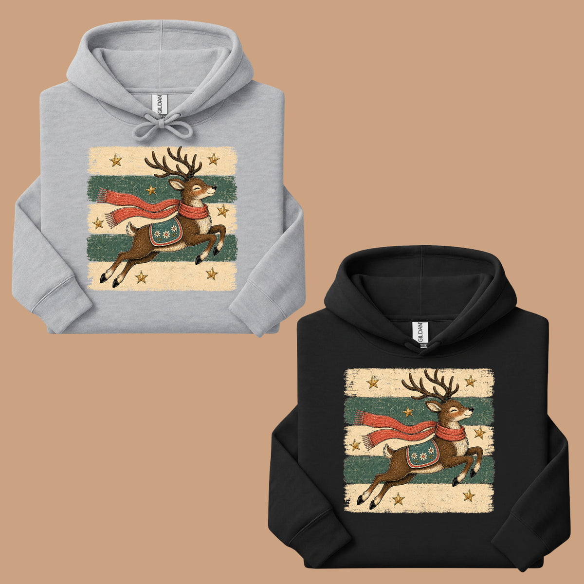 Vintage Christmas Reindeer T-Shirt, Flying Reindeer Scarf Retro Winter Comfort Color Tee