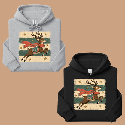 Vintage Christmas Reindeer T-Shirt, Flying Reindeer Scarf Retro Winter Comfort Color Tee