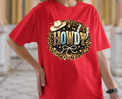 Howdy T Shirt Adult Youth Toddler Baby Leopard Cheetah Print Western Graphic Tee Cowboy Hat Pearl Bow Retro Rodeo Country Girl Aesthetic Gift