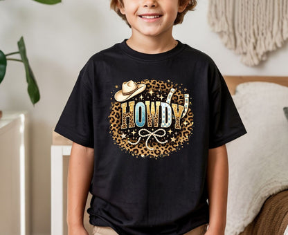 Howdy T Shirt Adult Youth Toddler Baby Leopard Cheetah Print Western Graphic Tee Cowboy Hat Pearl Bow Retro Rodeo Country Girl Aesthetic Gift