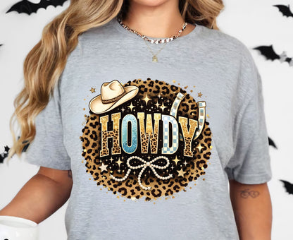 Howdy T Shirt Adult Youth Toddler Baby Leopard Cheetah Print Western Graphic Tee Cowboy Hat Pearl Bow Retro Rodeo Country Girl Aesthetic Gift