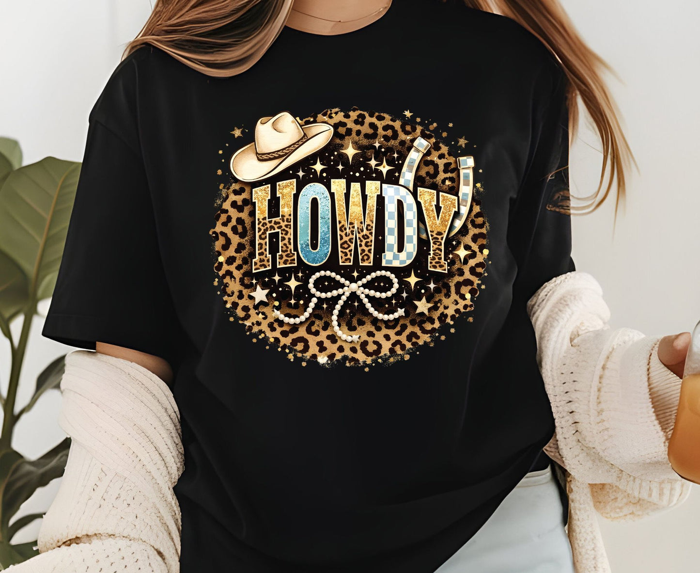 Howdy T Shirt Adult Youth Toddler Baby Leopard Cheetah Print Western Graphic Tee Cowboy Hat Pearl Bow Retro Rodeo Country Girl Aesthetic Gift