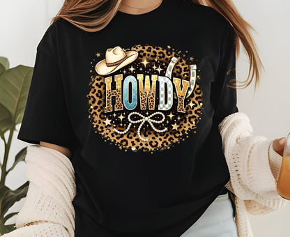 Howdy T Shirt Adult Youth Toddler Baby Leopard Cheetah Print Western Graphic Tee Cowboy Hat Pearl Bow Retro Rodeo Country Girl Aesthetic Gift