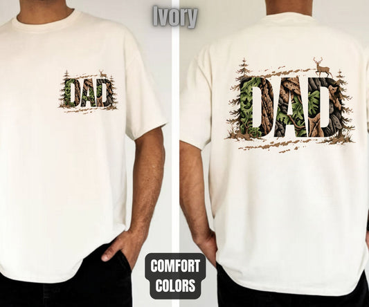Hunting Dad Comfort Colors T Shirts Deer Hunter Gift for Daddy Outdoors Papa Tees Rustic Camo Fathers Day Front Back Print Shirt