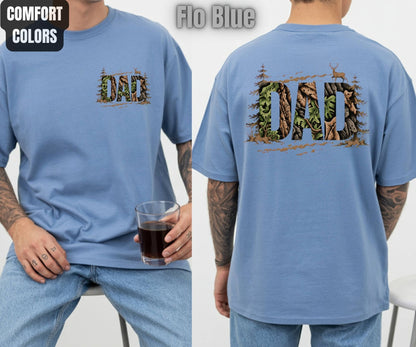 Hunting Dad Comfort Colors T Shirts Deer Hunter Gift for Daddy Outdoors Papa Tees Rustic Camo Fathers Day Front Back Print Shirt