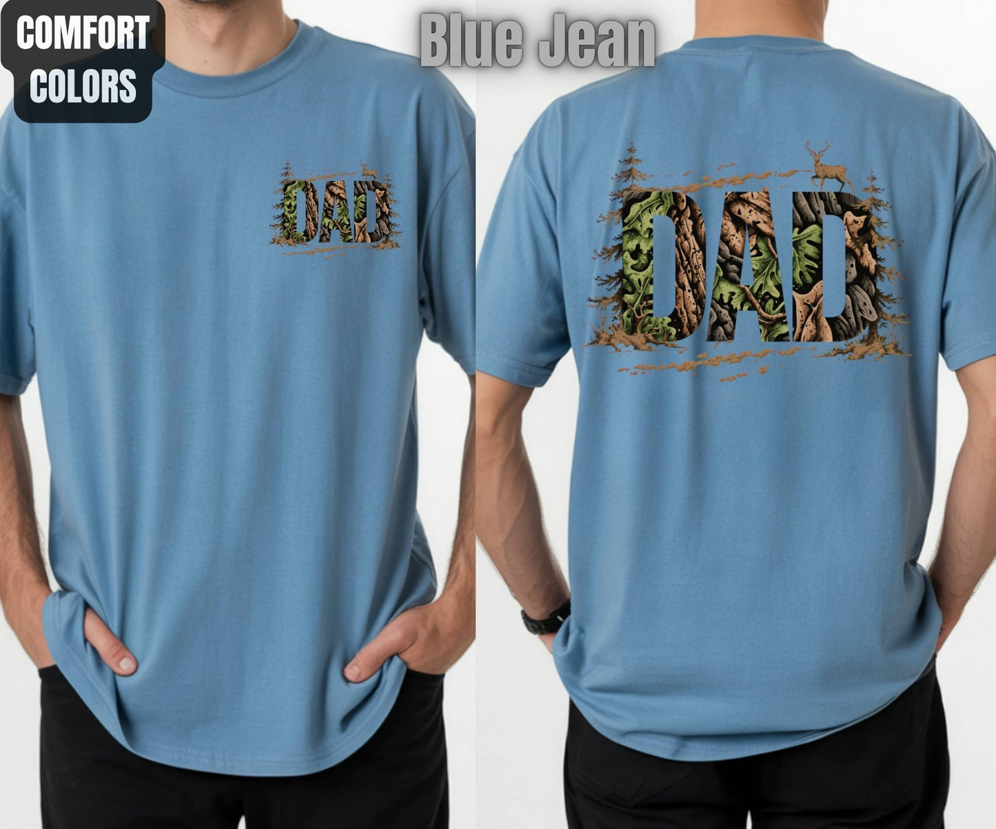 Hunting Dad Comfort Colors T Shirts Deer Hunter Gift for Daddy Outdoors Papa Tees Rustic Camo Fathers Day Front Back Print Shirt