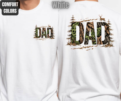 Hunting Dad Comfort Colors T Shirts Deer Hunter Gift for Daddy Outdoors Papa Tees Rustic Camo Fathers Day Front Back Print Shirt