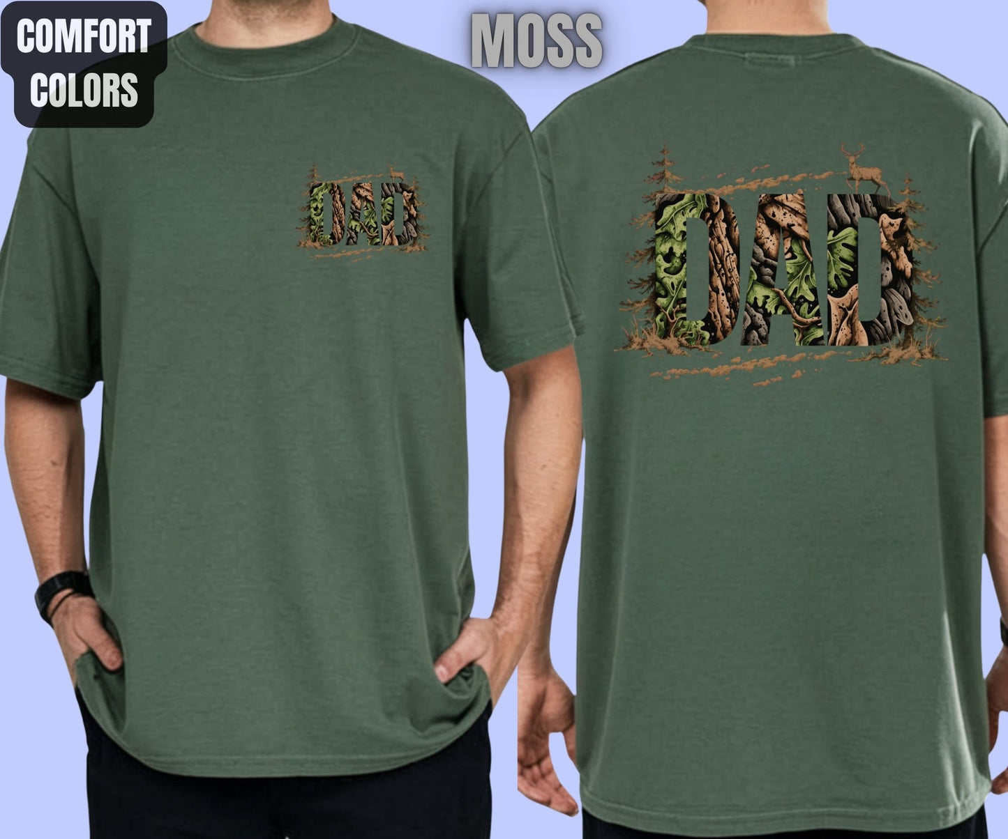 Hunting Dad Comfort Colors T Shirts Deer Hunter Gift for Daddy Outdoors Papa Tees Rustic Camo Fathers Day Front Back Print Shirt