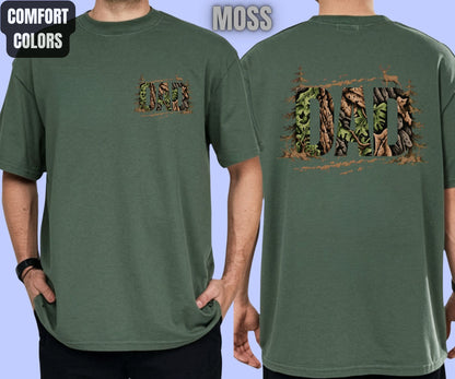 Hunting Dad Comfort Colors T Shirts Deer Hunter Gift for Daddy Outdoors Papa Tees Rustic Camo Fathers Day Front Back Print Shirt